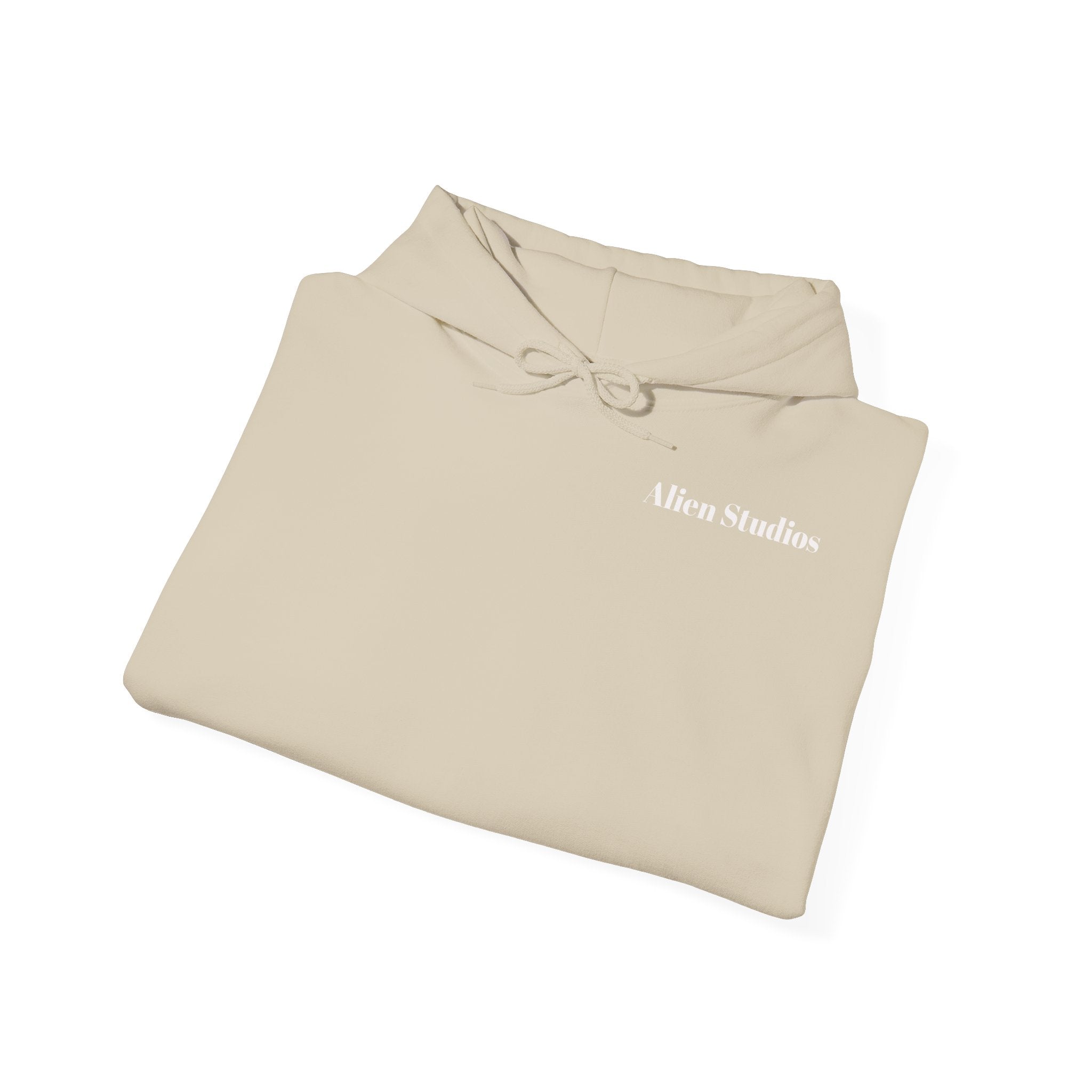 Alien Studios Logo Hoodie | Minimal Back Text, White Pullover
