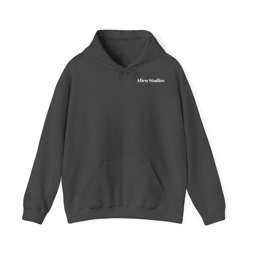 Alien Studios Logo Hoodie | Minimal Back Text, White Pullover