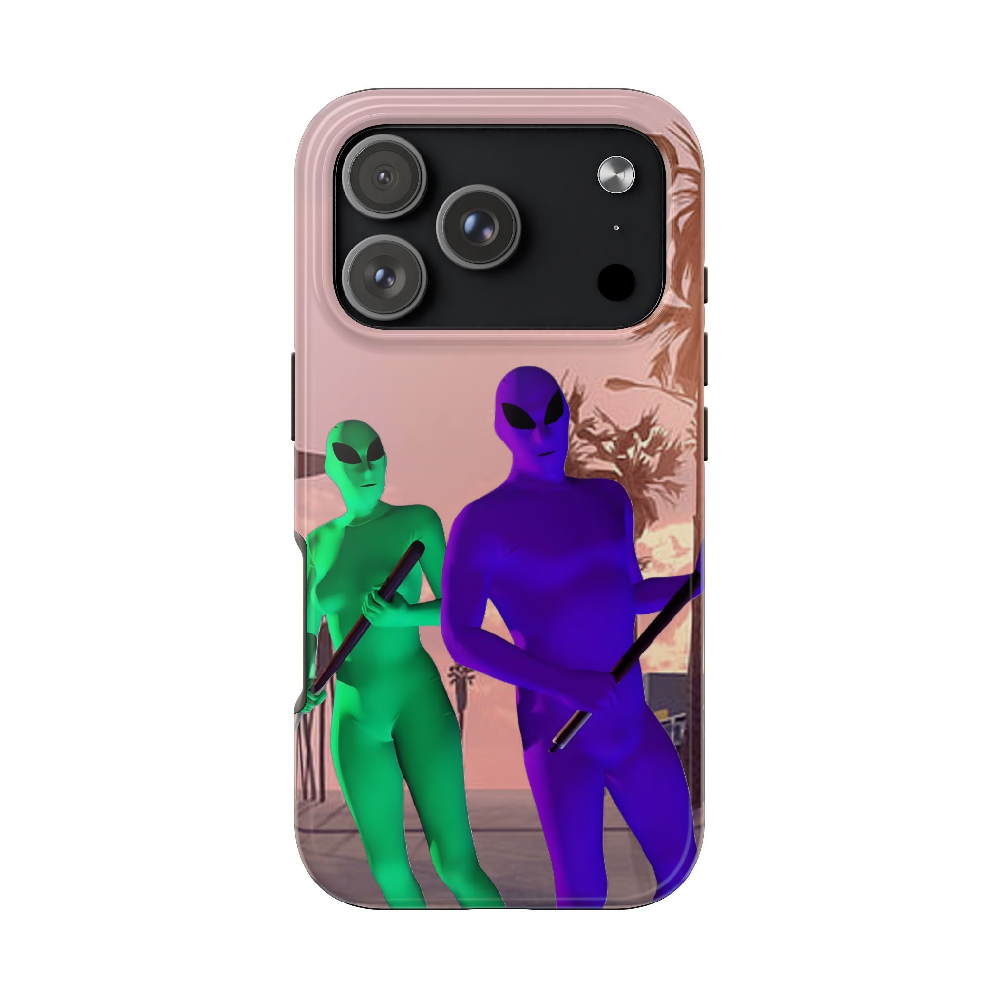 Alien Duo Tough Phone Case — Retro Sunset Sci‑Fi Design