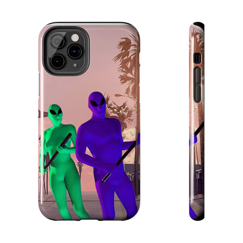 Alien Duo Tough Phone Case — Retro Sunset Sci‑Fi Design