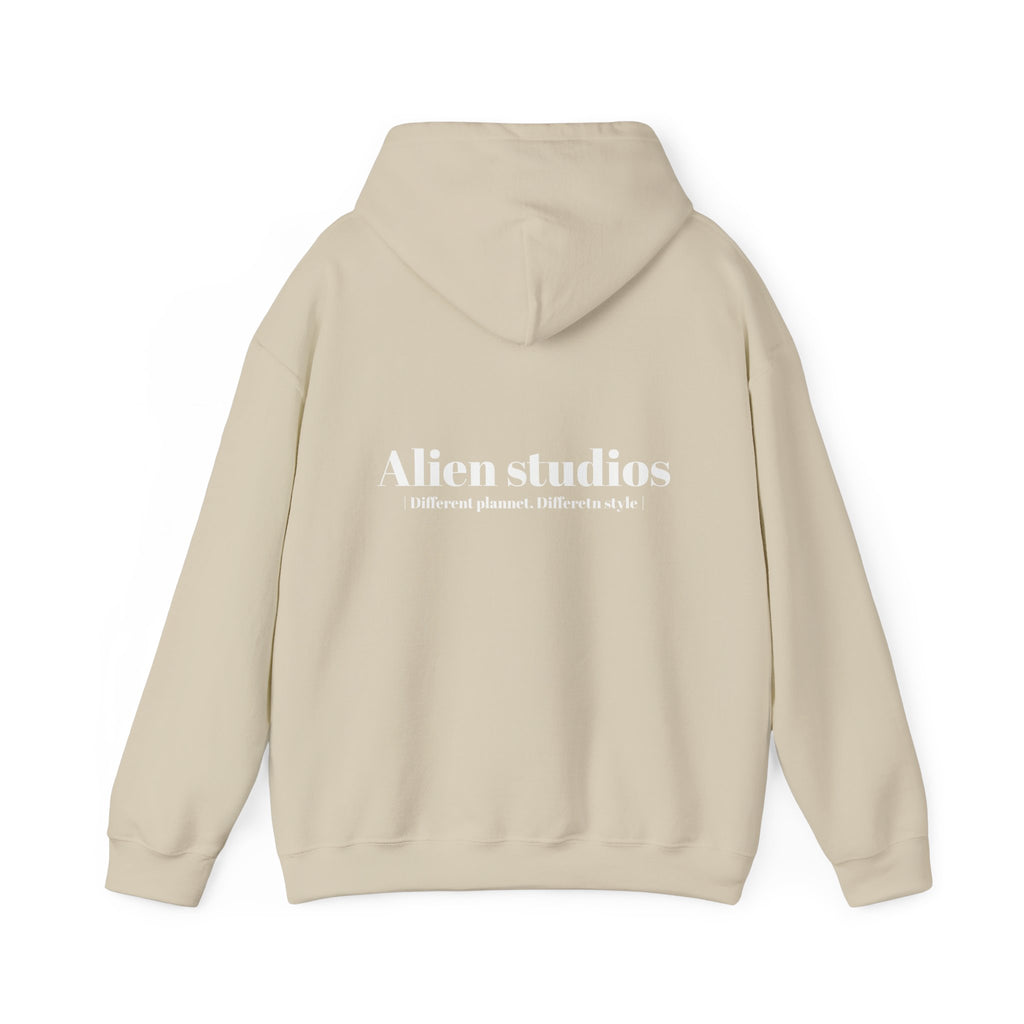 Alien Studios Logo Hoodie | Minimal Back Text, White Pullover