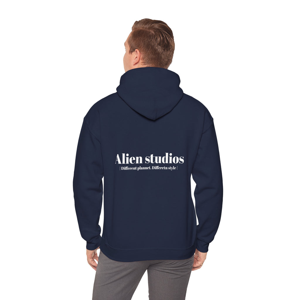 Alien Studios Logo Hoodie | Minimal Back Text, White Pullover