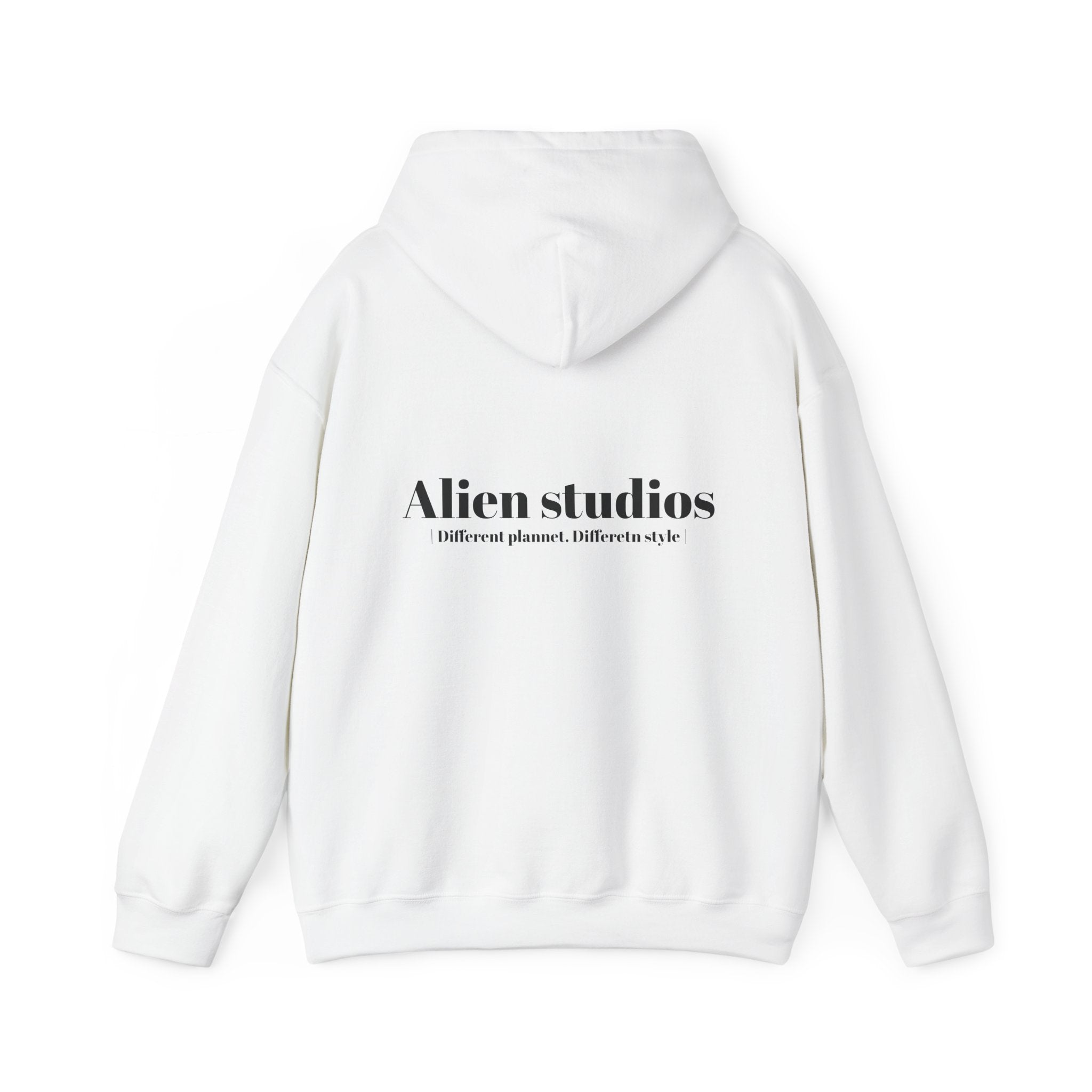 Alien Studios Logo Hoodie | Minimal Back Text, White Pullover