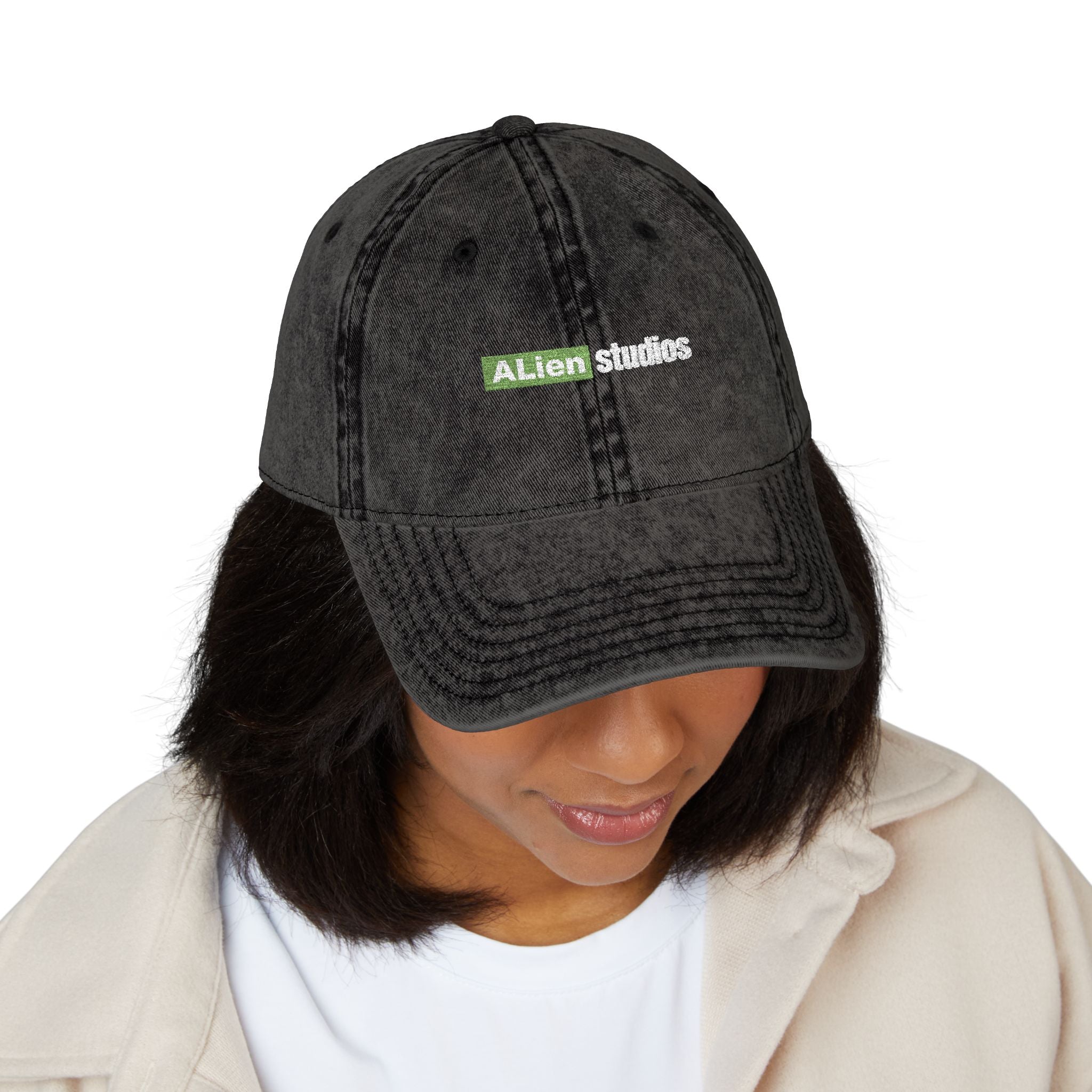 Green Pixel Logo Vintage Cap | Embroidered Baseball Hat