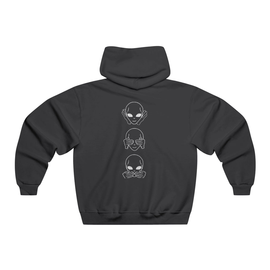 Alien See Hear Speak Hoodie — Minimal UFO Graphic Pullover