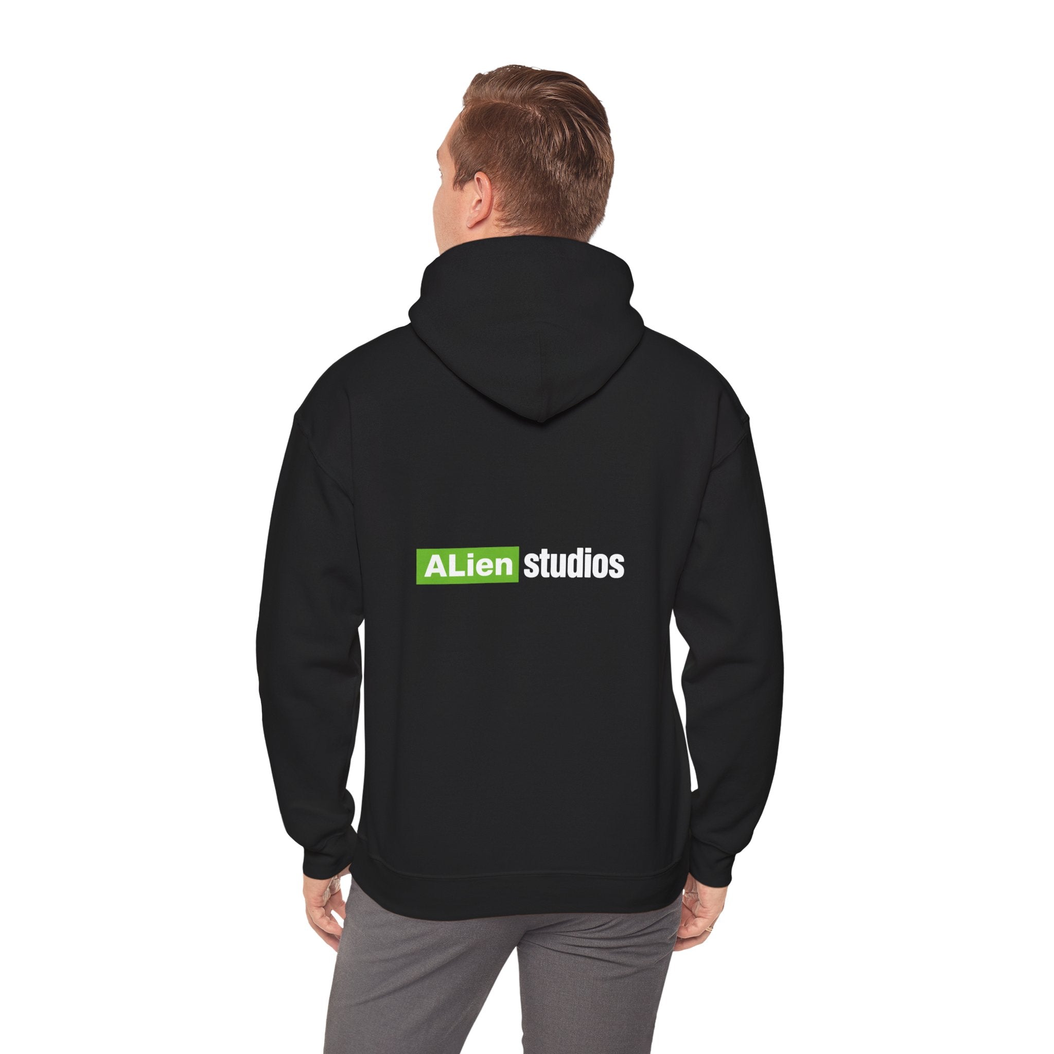 Alien Studios logo Hoodie | Branded Graphic Pullover, Black Logo Sweatshirt