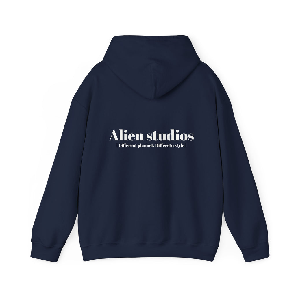 Alien Studios Logo Hoodie | Minimal Back Text, White Pullover