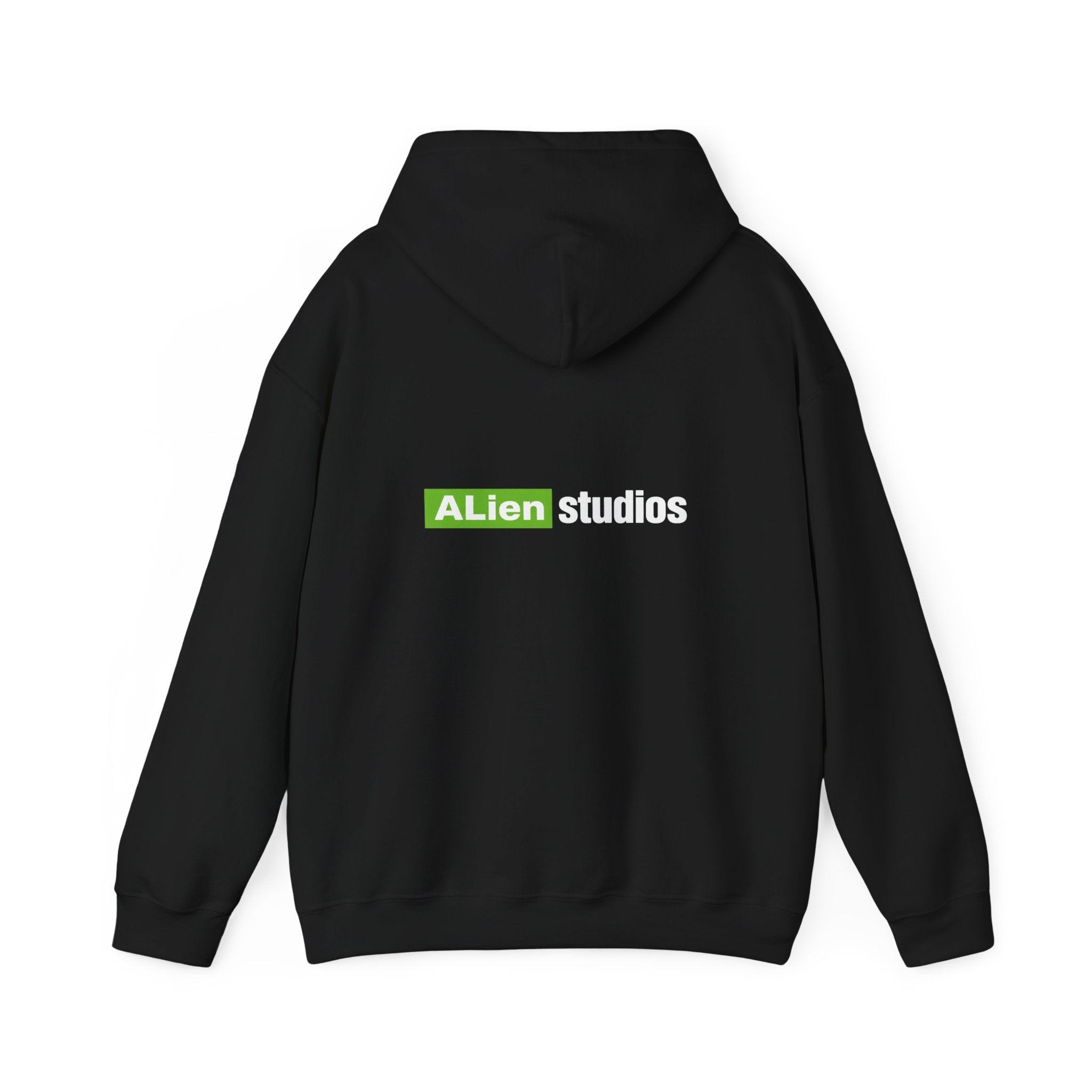 Alien Studios logo Hoodie | Branded Graphic Pullover, Black Logo Sweatshirt