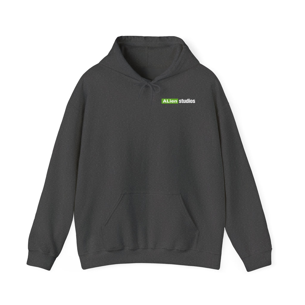 Alien Studios logo Hoodie | Branded Graphic Pullover, Black Logo Sweatshirt