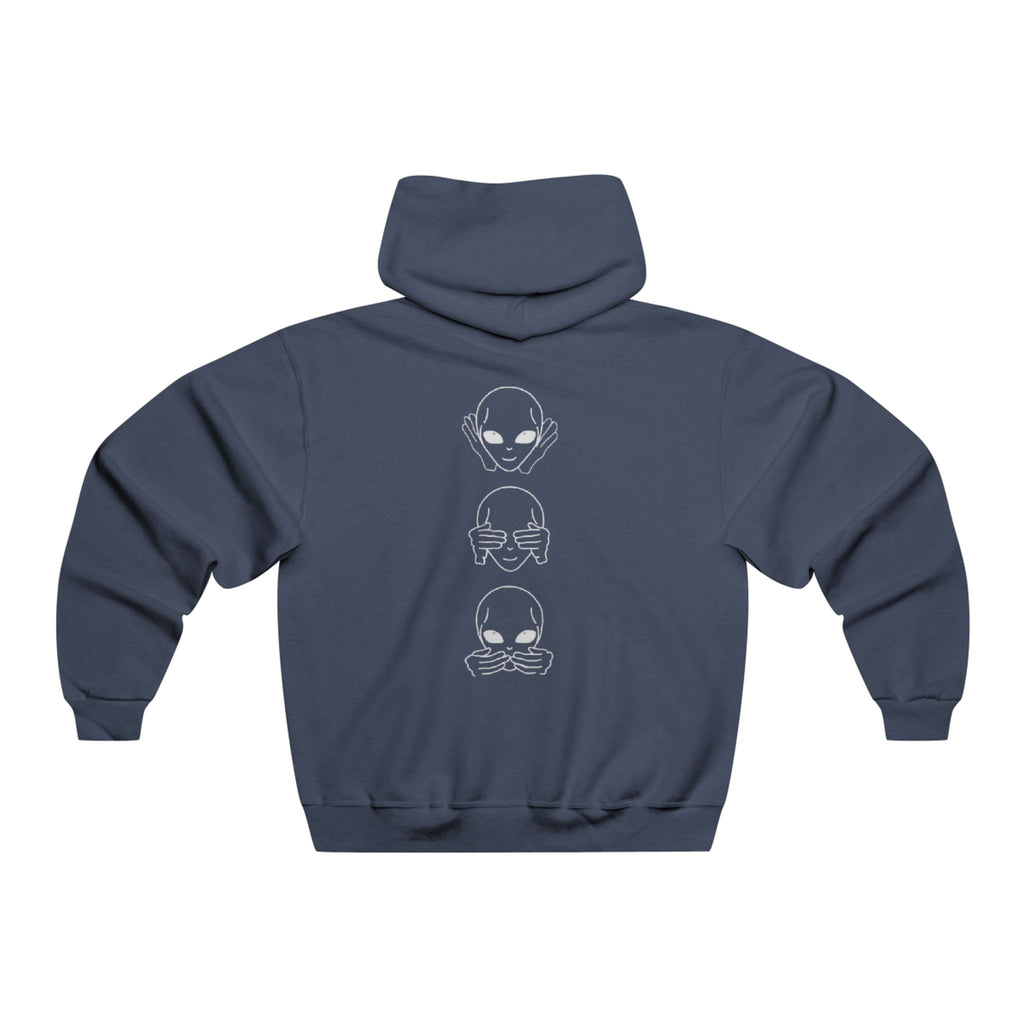 Alien See Hear Speak Hoodie — Minimal UFO Graphic Pullover
