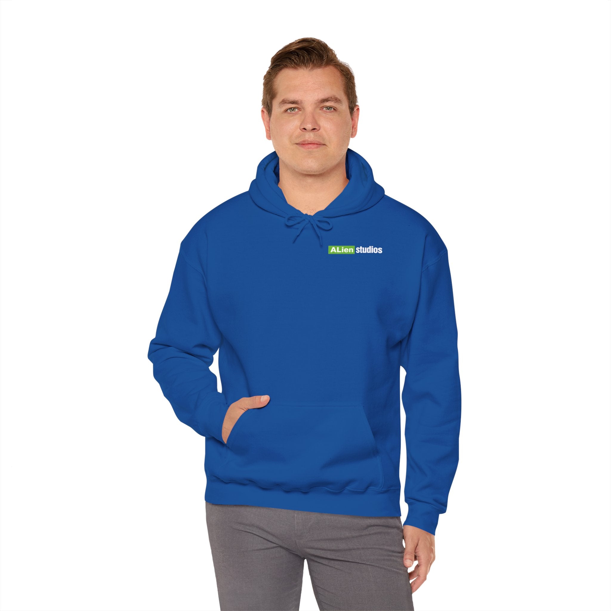 Alien Studios logo Hoodie | Branded Graphic Pullover, Black Logo Sweatshirt