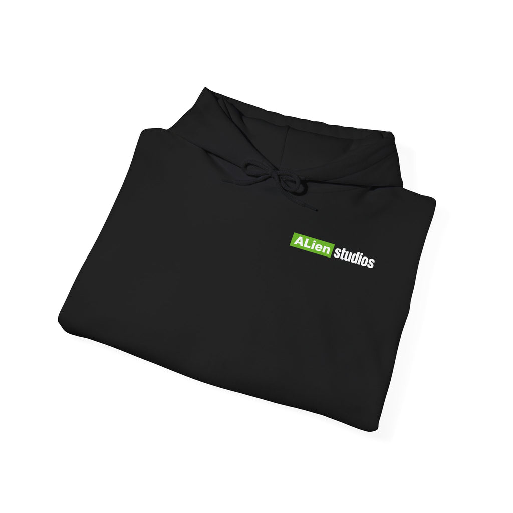 Alien Studios logo Hoodie | Branded Graphic Pullover, Black Logo Sweatshirt