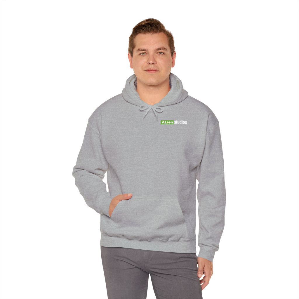 Alien Studios logo Hoodie | Branded Graphic Pullover, Black Logo Sweatshirt