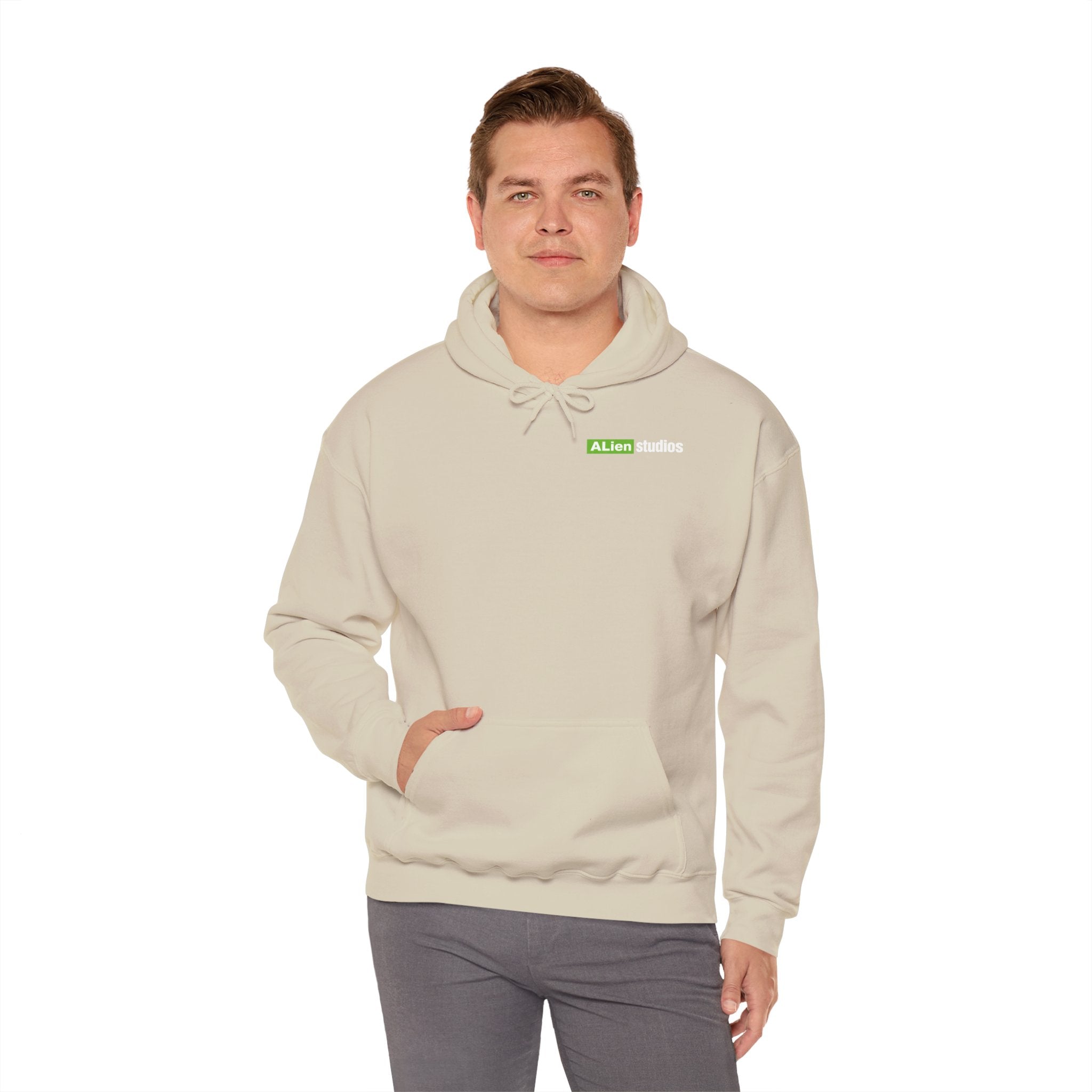 Alien Studios logo Hoodie | Branded Graphic Pullover, Black Logo Sweatshirt