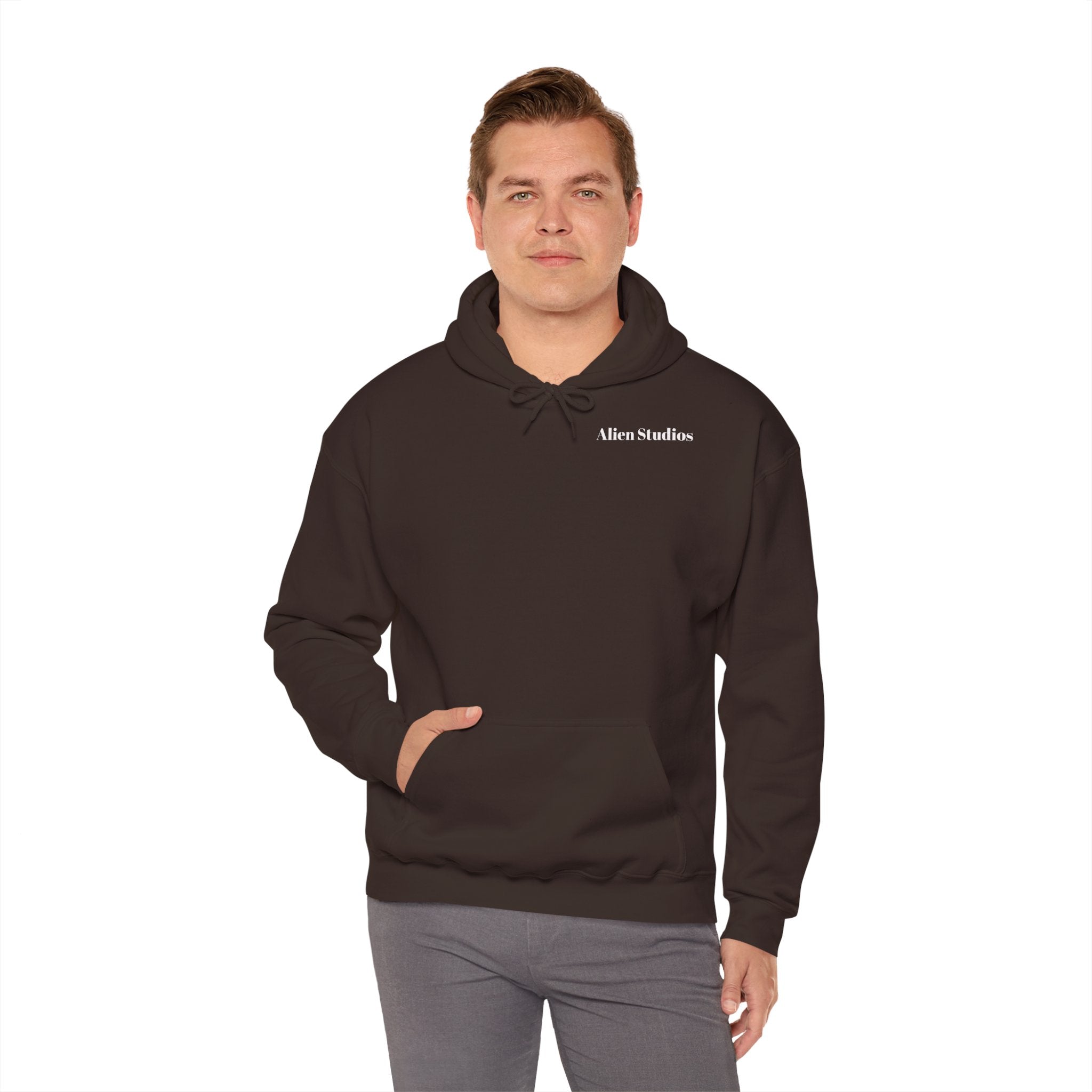 Alien Studios Logo Hoodie | Minimal Back Text, White Pullover