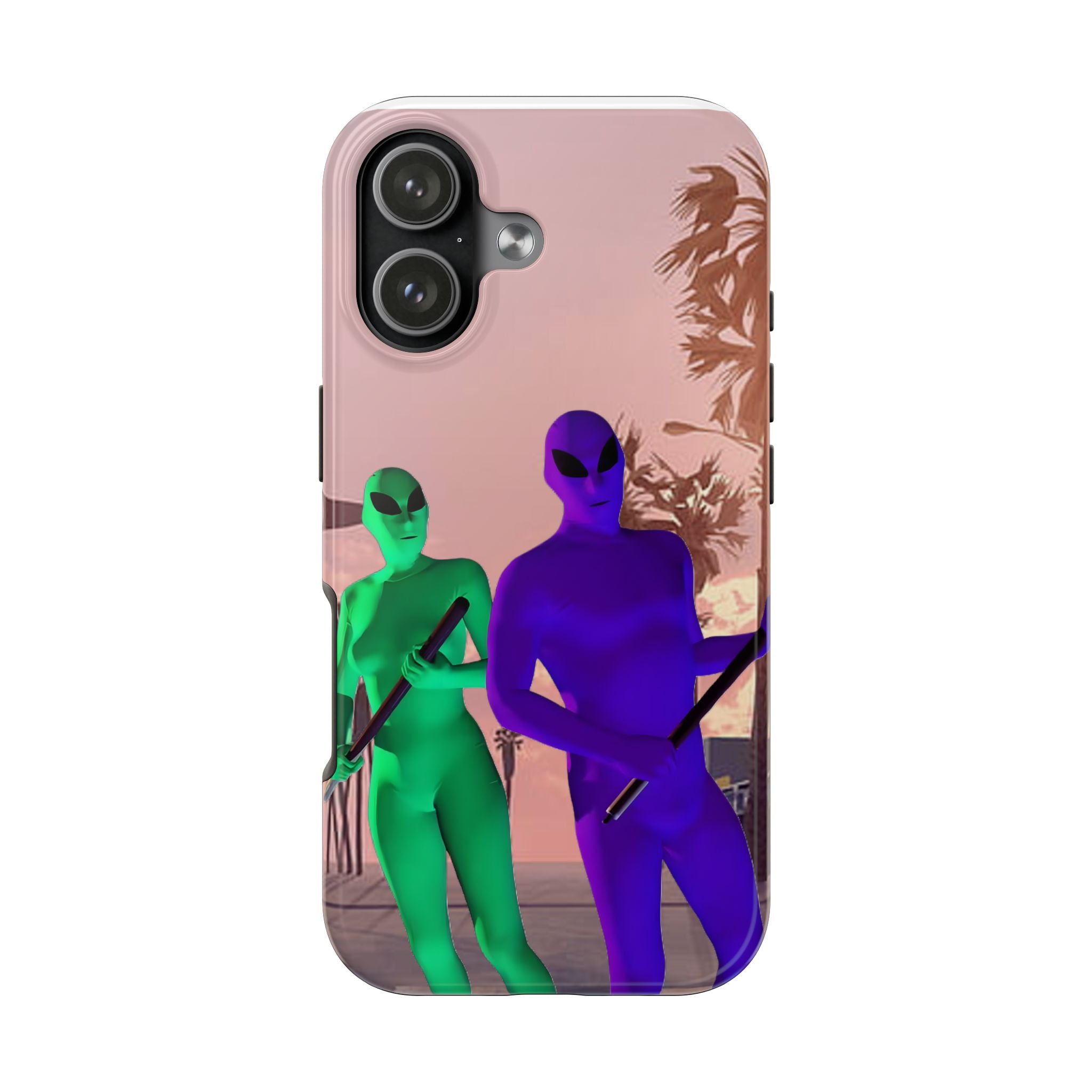 Alien Duo Tough Phone Case — Retro Sunset Sci‑Fi Design