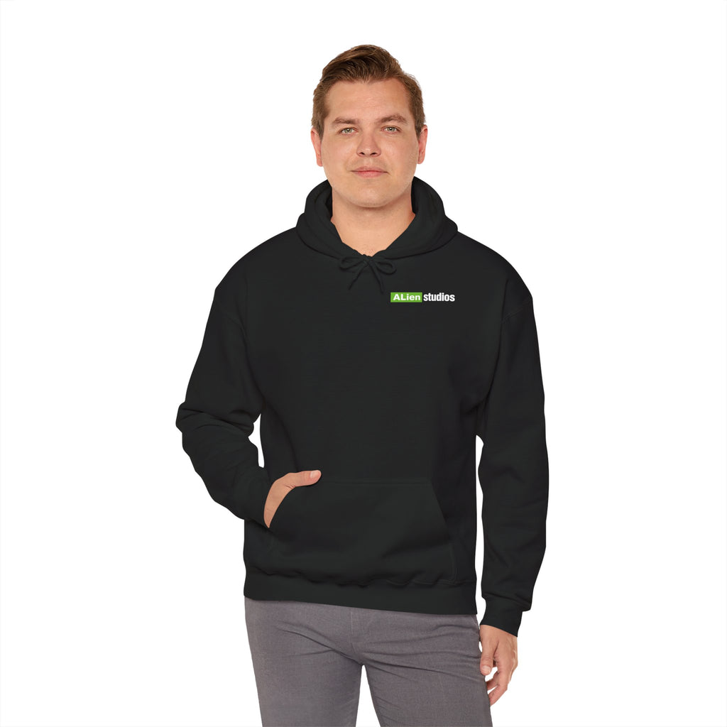 Alien Studios logo Hoodie | Branded Graphic Pullover, Black Logo Sweatshirt