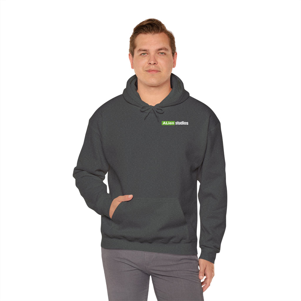 Alien Studios logo Hoodie | Branded Graphic Pullover, Black Logo Sweatshirt