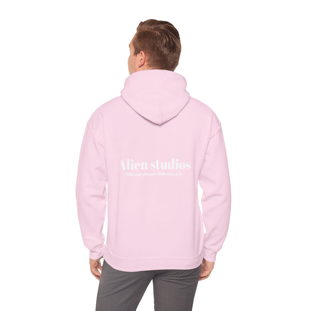 Alien Studios Logo Hoodie | Minimal Back Text, White Pullover