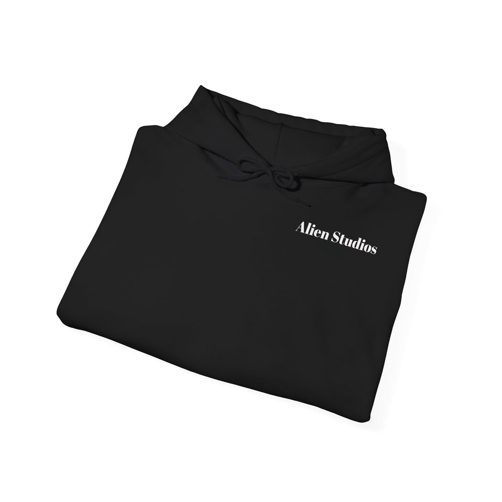 Alien Studios Logo Hoodie | Minimal Back Text, White Pullover