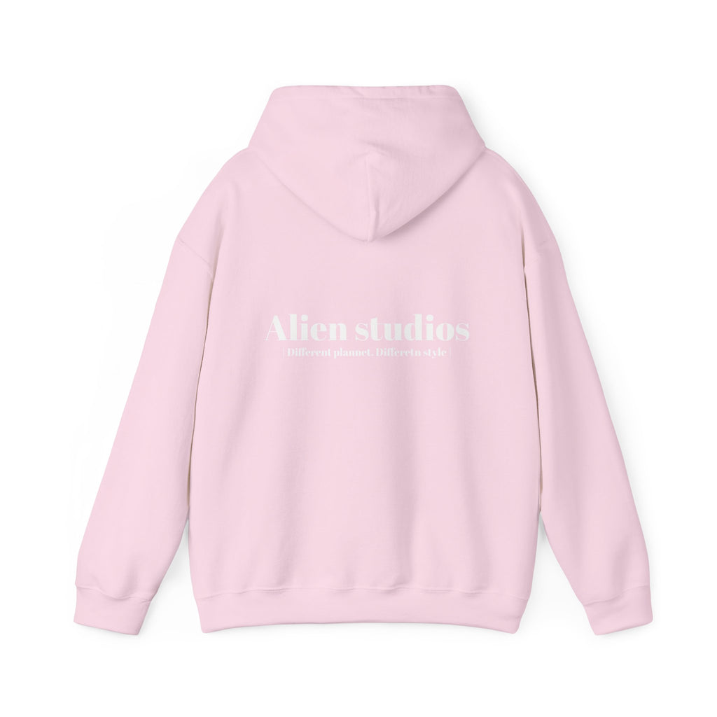 Alien Studios Logo Hoodie | Minimal Back Text, White Pullover