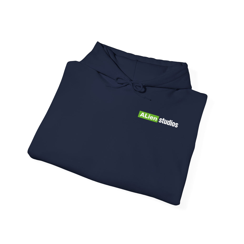 Alien Studios logo Hoodie | Branded Graphic Pullover, Black Logo Sweatshirt