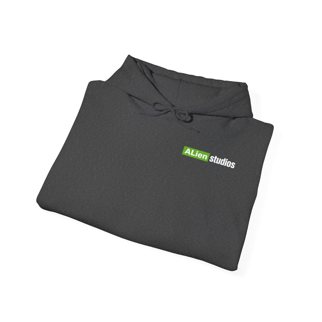 Alien Studios logo Hoodie | Branded Graphic Pullover, Black Logo Sweatshirt