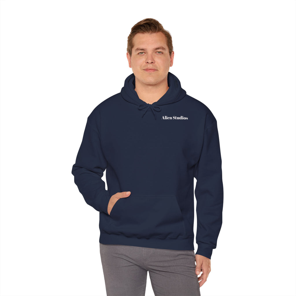 Alien Studios Logo Hoodie | Minimal Back Text, White Pullover
